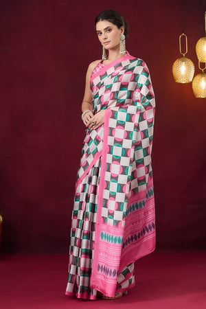 Pink Geometric Printed Satin Ready to Wear Saree (ACB1892)
