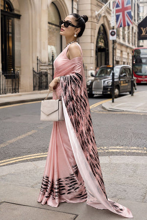 Pink Printed Satin Ready to Wear Saree (ACB1895)