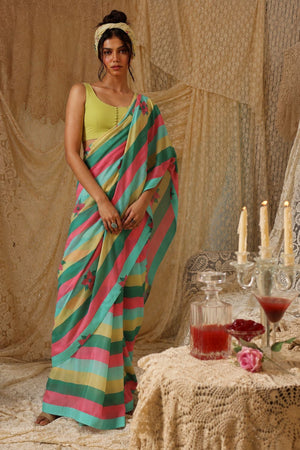 Multi Color Printed Satin Ready to Wear Saree (ACB1898)