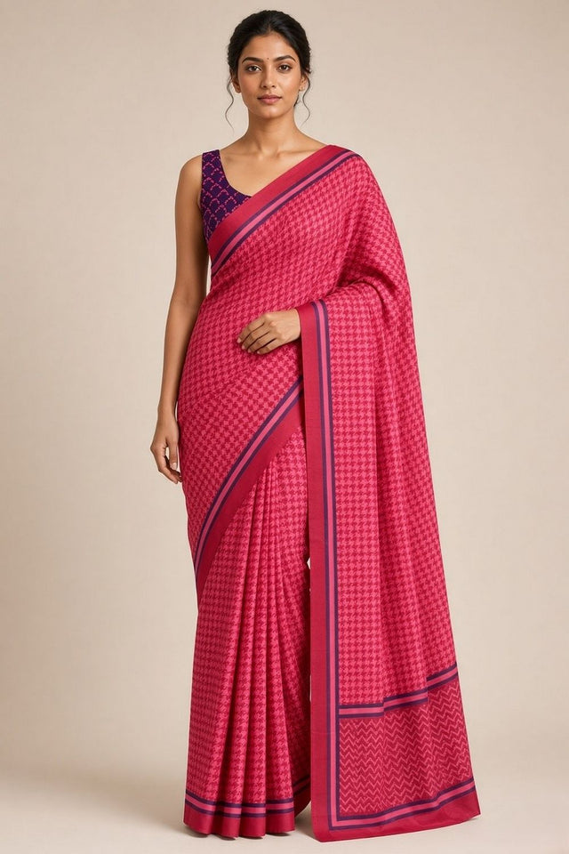 Pink Printed Silk Blend Ready to Wear Saree (ACB1901)