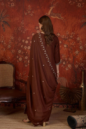 Brown Sequin with Embroidered Silk Straight Cut Suit (ACB1904)