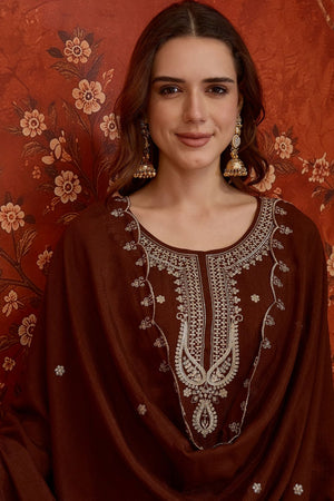 Brown Sequin with Embroidered Silk Straight Cut Suit (ACB1904)