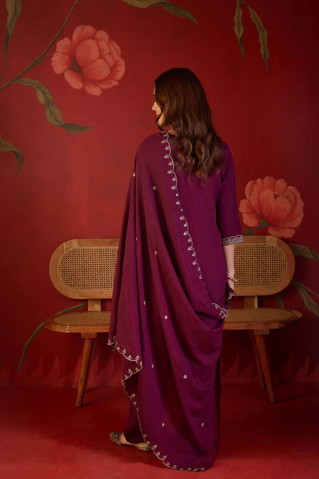 Maroon Sequin with Embroidered Silk Straight Cut Suit (ACB1905)