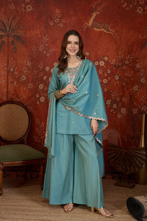 Blue Embroidered Shimmer Sharara Suit (ACB1906)