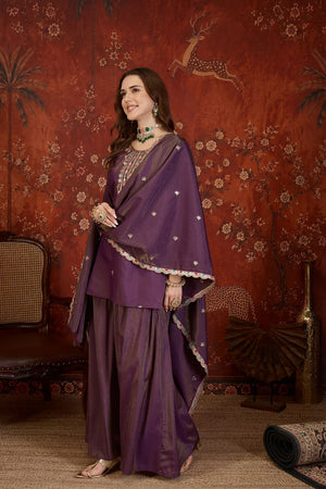 Purple Embroidered Shimmer Sharara Suit (ACB1907)