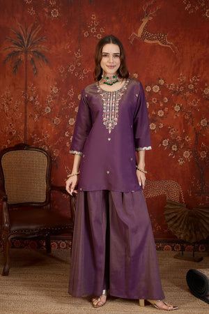 Purple Embroidered Shimmer Sharara Suit (ACB1907)