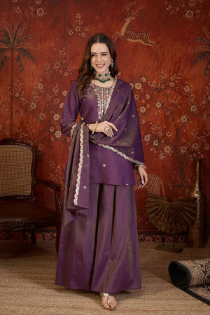 Purple Embroidered Shimmer Sharara Suit (ACB1907)