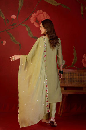 Green Floral Embroidered Cotton Straight Cut Suit (ACB1909)
