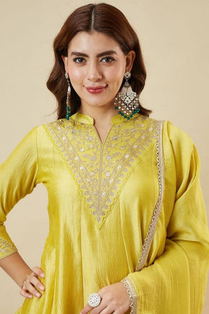 Yellow Floral Embroidered Silk Palazzo Suit (ACB1925)