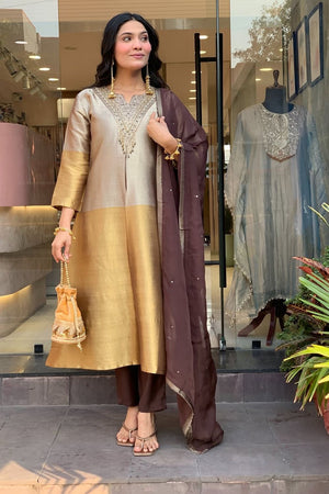 Grey Floral Embroidered Viscose Straight Cut Suit (ACB1926)