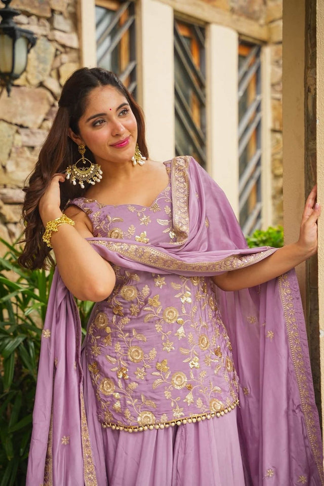 Lavender Sequin with Embroidered Silk Sharara Suit (ACB1927)