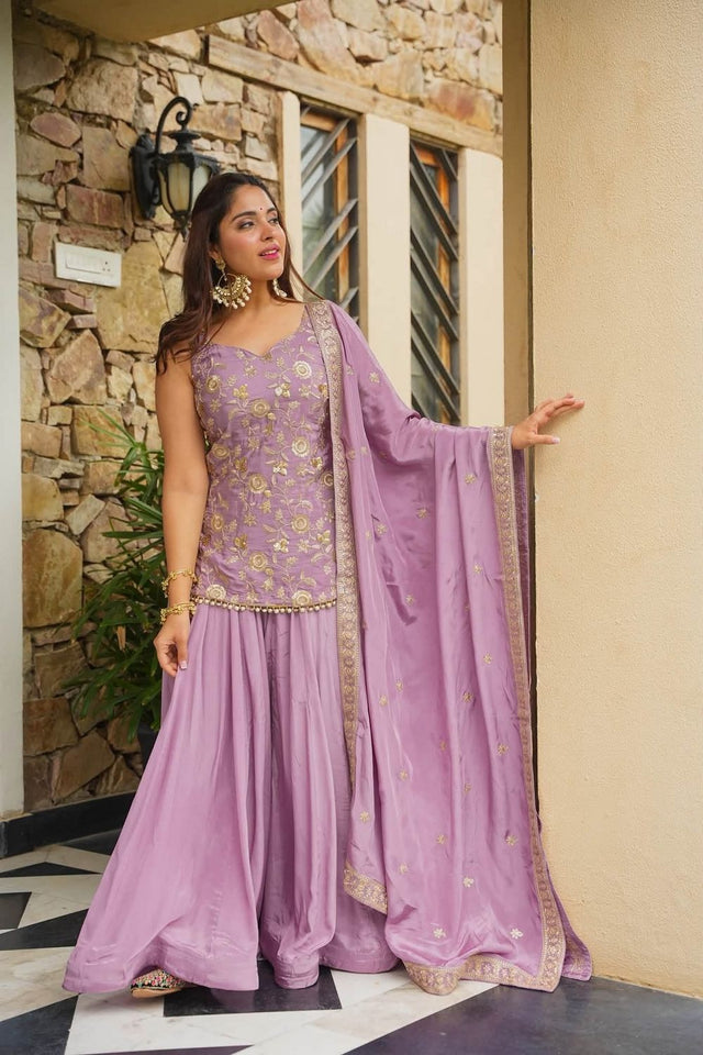 Lavender Sequin with Embroidered Silk Sharara Suit (ACB1927)