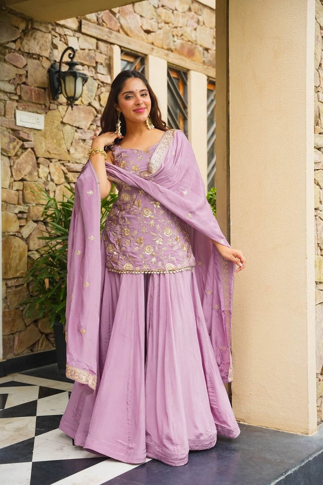 Lavender Sequin with Embroidered Silk Sharara Suit (ACB1927)