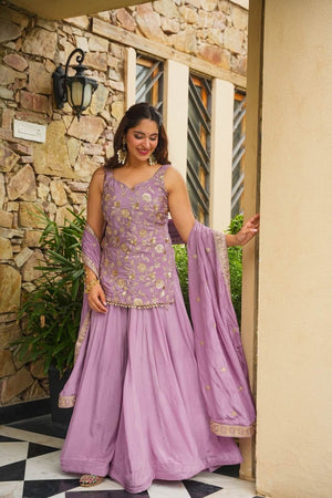Lavender Sequin with Embroidered Silk Sharara Suit (ACB1927)