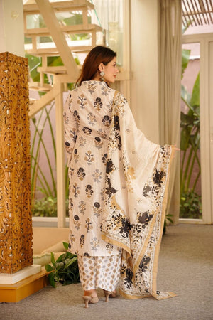 Off-White Floral Printed Rayon Straight Cut Suit (ACB1932)