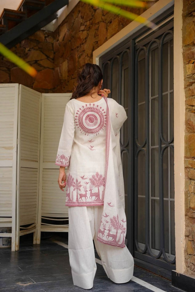 Off-White Printed Cotton Palazzo Suit (ACB1934)