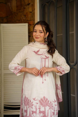 Off-White Printed Cotton Palazzo Suit (ACB1934)