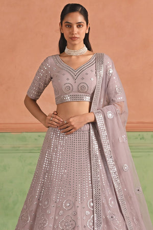 Purple Mirror Work Organza Lehenga (ACB1945)