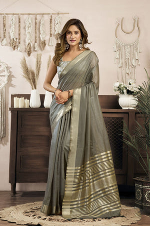 Grey Woven Cotton Saree (ACB1946)