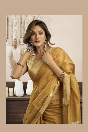 Mustard Woven Cotton Saree (ACB1950)