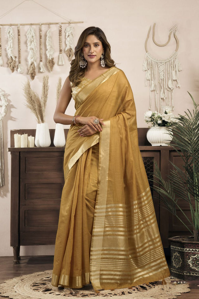 Mustard Woven Cotton Saree (ACB1950)