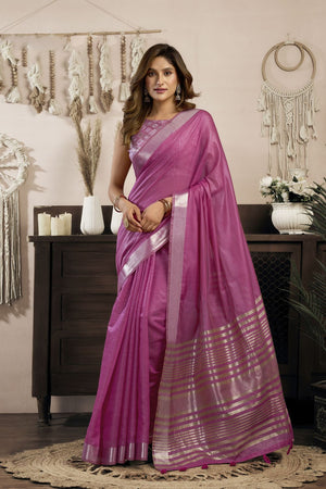Pink Woven Cotton Saree (ACB1952)