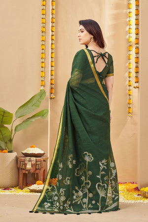 Green Zari Woven Linen Saree (ACB1955)
