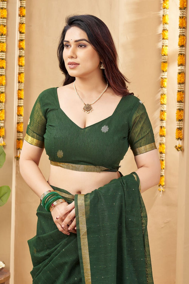 Green Zari Woven Linen Saree (ACB1955)