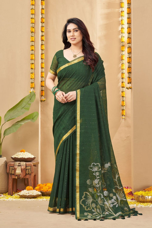 Green Zari Woven Linen Saree (ACB1955)
