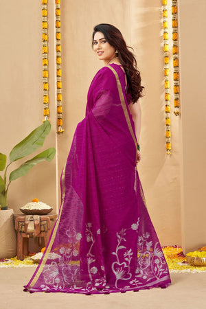 Magenta Zari Woven Linen Saree (ACB1956)