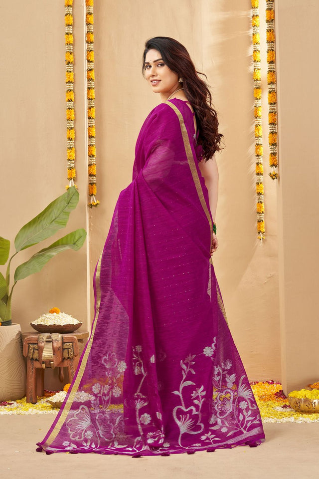 Magenta Zari Woven Linen Saree (ACB1956)