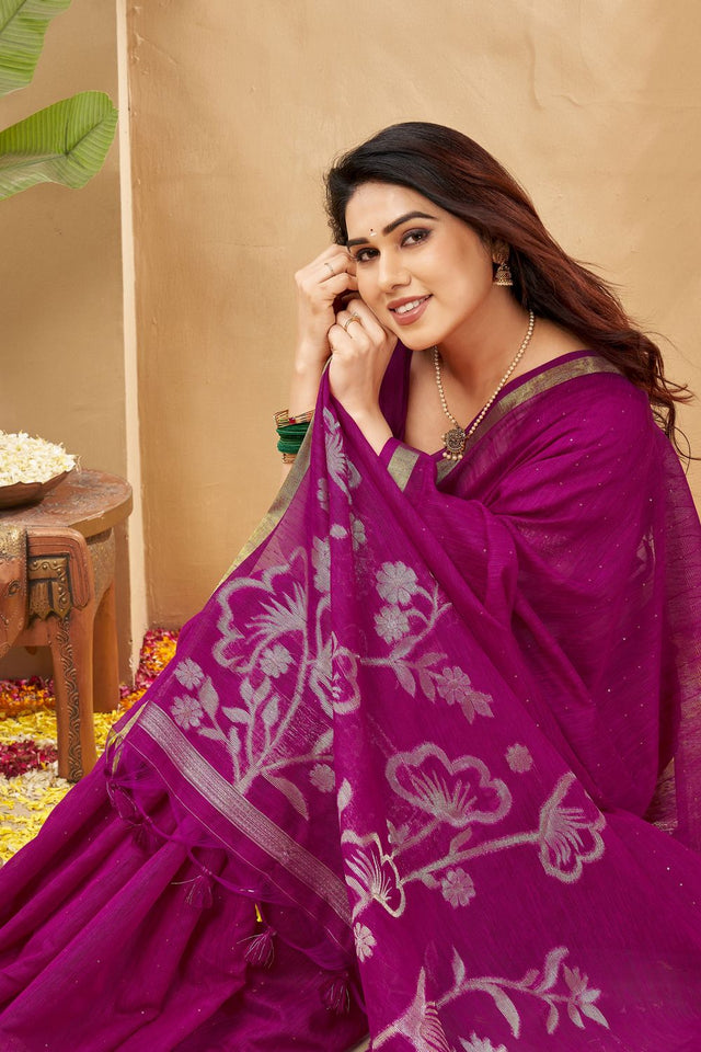 Magenta Zari Woven Linen Saree (ACB1956)