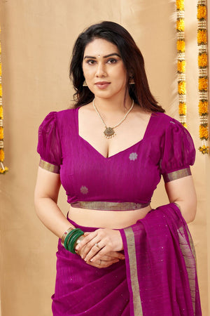 Magenta Zari Woven Linen Saree (ACB1956)