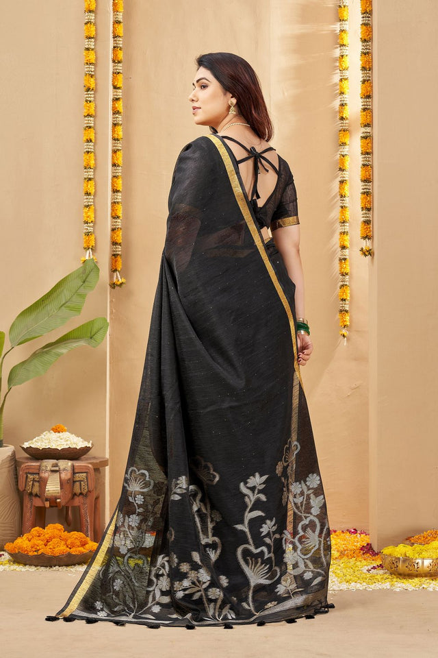 Black Zari Woven Linen Saree (ACB1958)