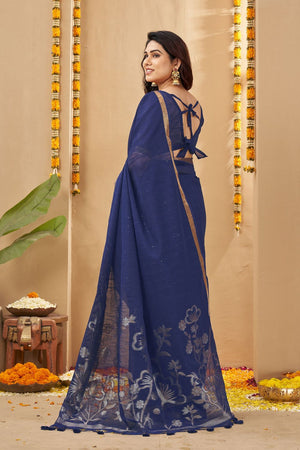 Blue Zari Woven Linen Saree (ACB1959)