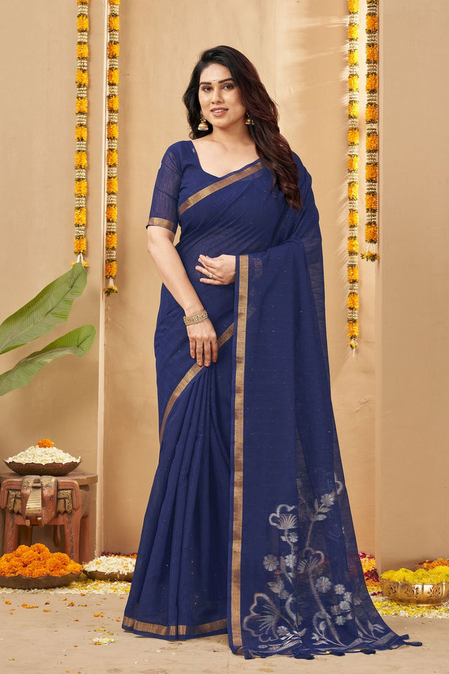 Blue Zari Woven Linen Saree (ACB1959)