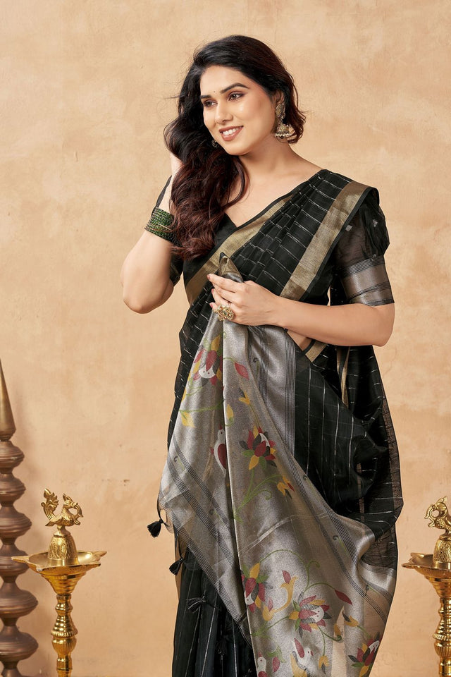 Black Zari Woven Tissue Saree (ACB1960)