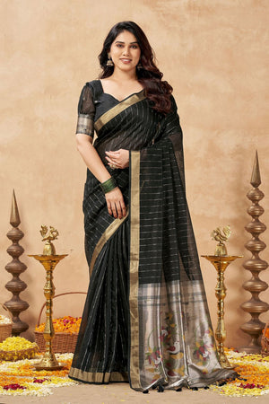 Black Zari Woven Tissue Saree (ACB1960)