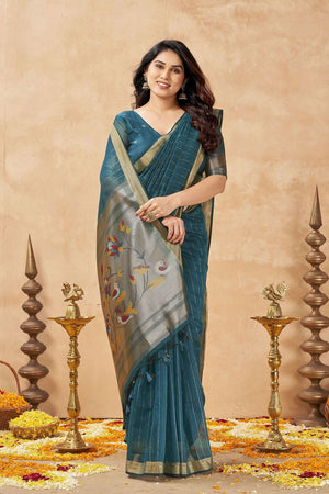 Turquoise Zari Woven Tissue Saree (ACB1961)