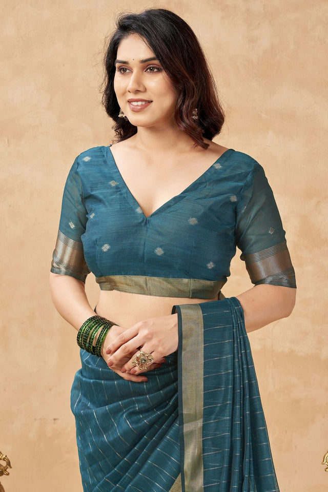 Turquoise Zari Woven Tissue Saree (ACB1961)