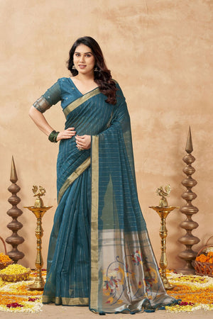 Turquoise Zari Woven Tissue Saree (ACB1961)
