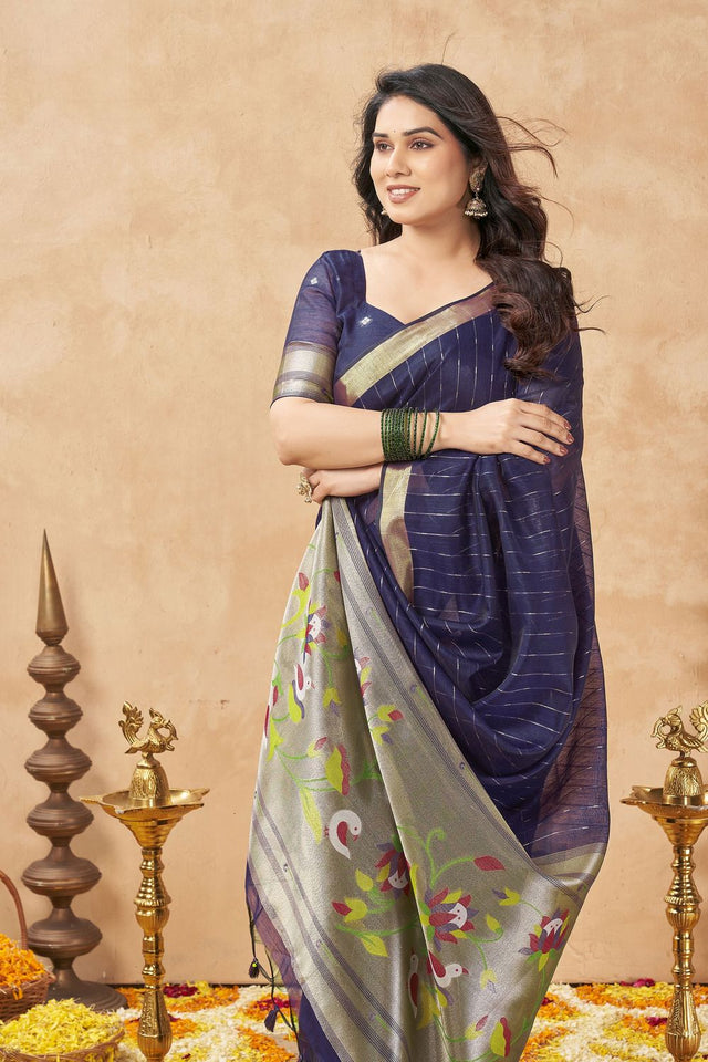 Violet Zari Woven Tissue Saree (ACB1962)