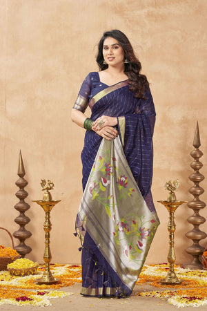 Violet Zari Woven Tissue Saree (ACB1962)