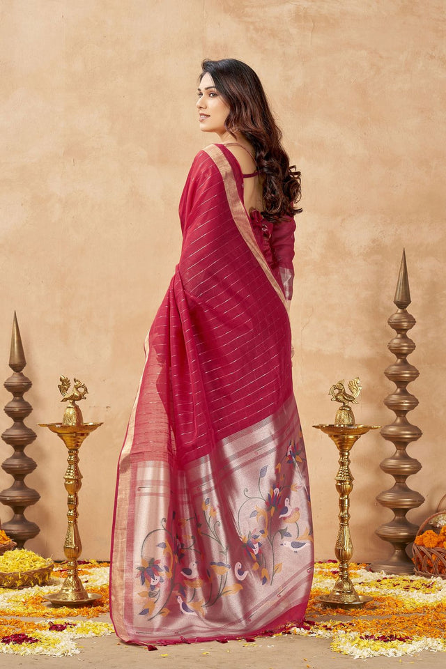 Maroon Zari Woven Tissue Saree (ACB1963)