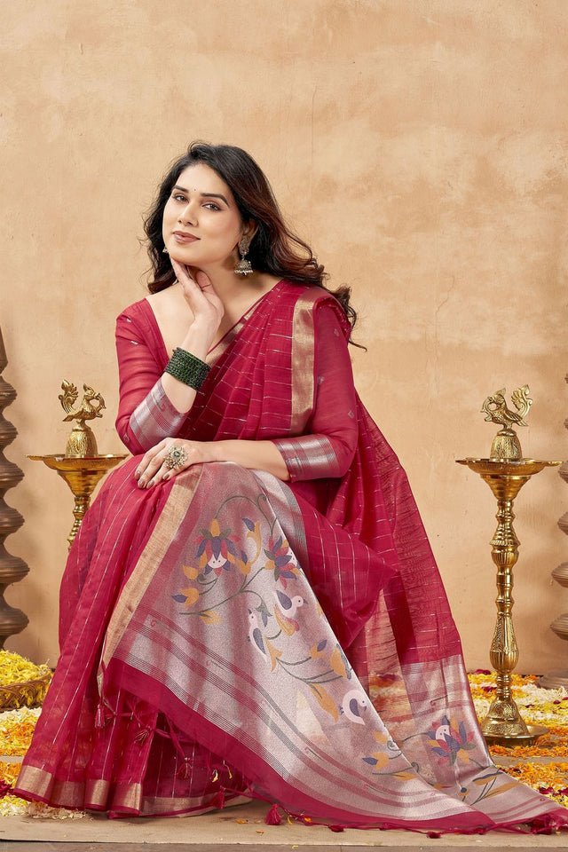 Maroon Zari Woven Tissue Saree (ACB1963)