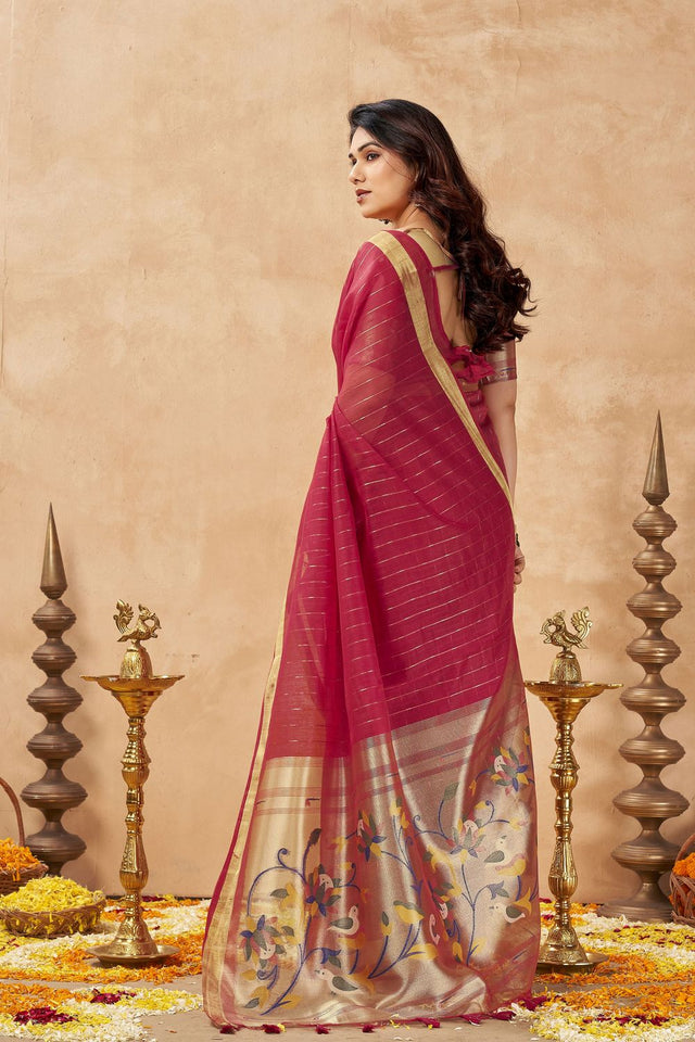 Red Zari Woven Tissue Saree (ACB1964)