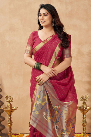 Red Zari Woven Tissue Saree (ACB1964)