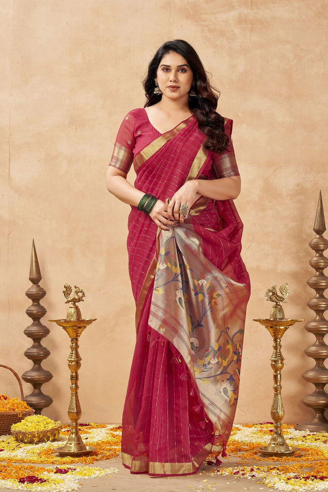 Red Zari Woven Tissue Saree (ACB1964)