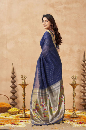 Blue Zari Woven Tissue Saree (ACB1965)