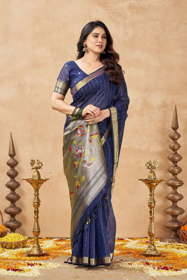 Blue Zari Woven Tissue Saree (ACB1965)